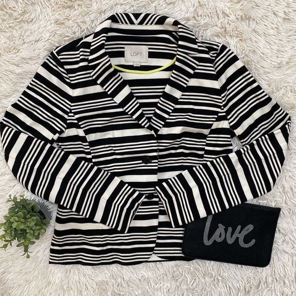 Loft Striped Scuba Brazer ๐ Black White & Lime - Picture 2 of 14